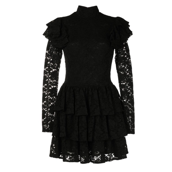 Caroline Constas Dresses & Skirts - New! Caroline Constas Emily Lace Ruffle Mini Dress Long Sleeve in Black